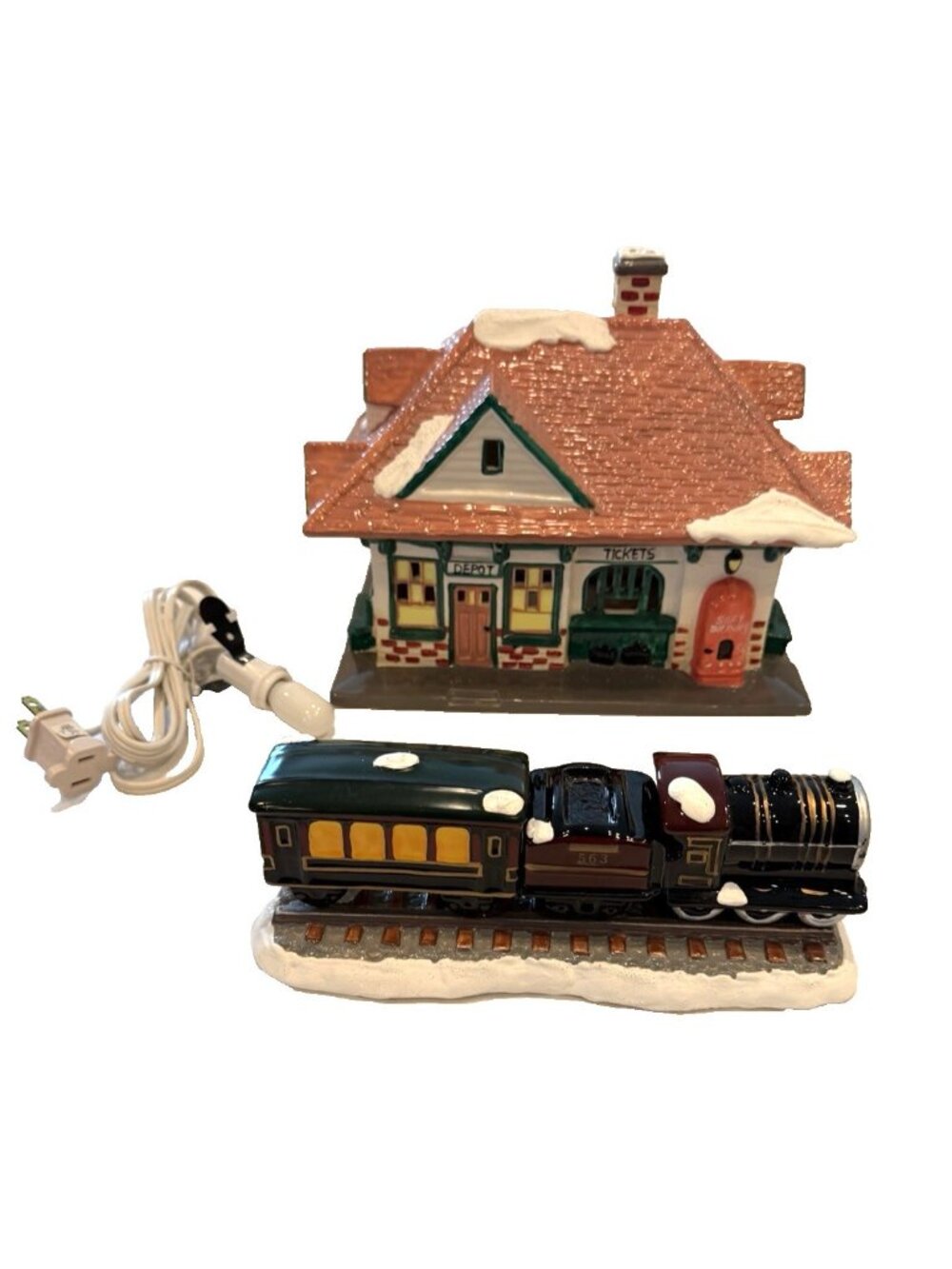 Department 56 Snow Village Station with Train Tracks Coal Train Light Box 51225
